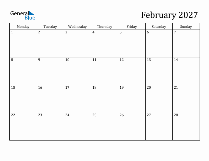 February 2027 Calendar