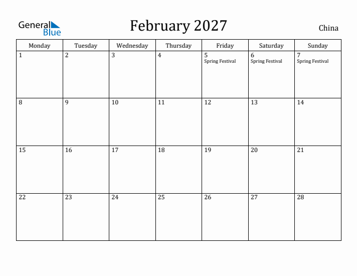 February 2027 Calendar China