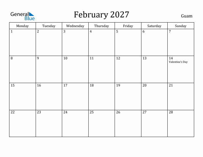 February 2027 Calendar Guam