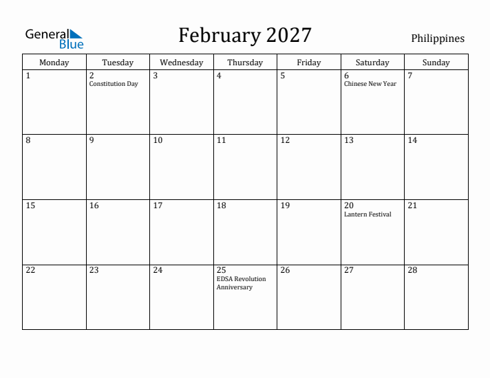 February 2027 Calendar Philippines