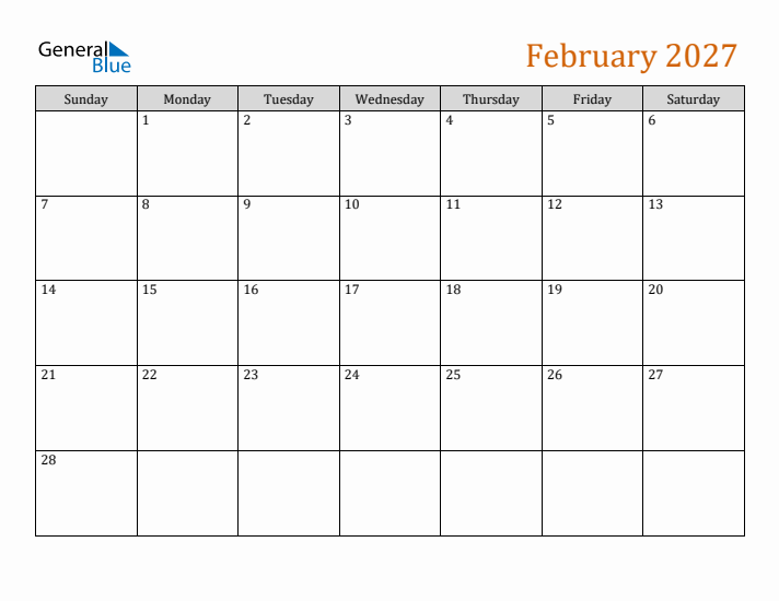 Editable February 2027 Calendar