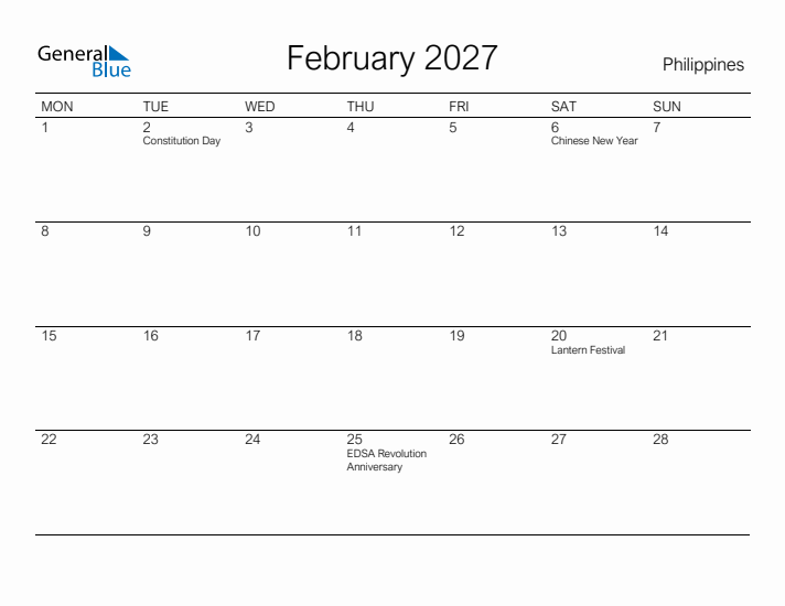 Printable February 2027 Calendar for Philippines