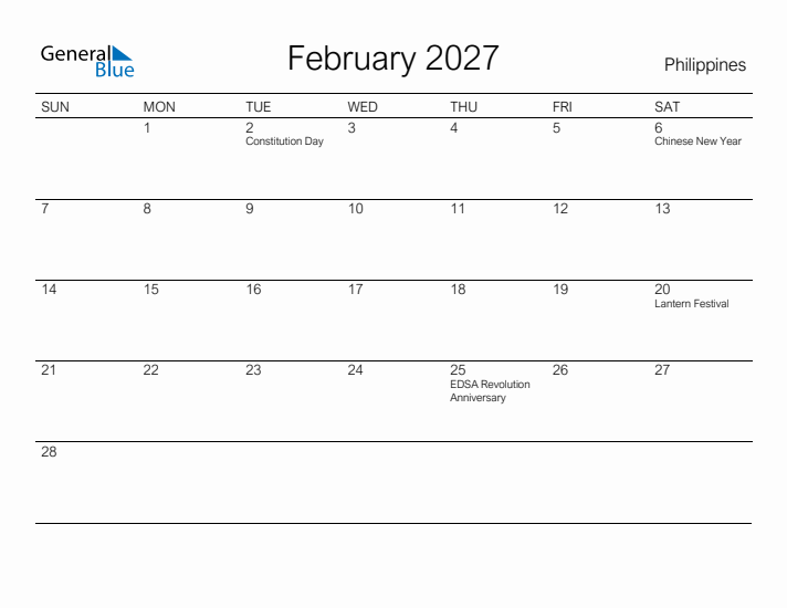 Printable February 2027 Calendar for Philippines