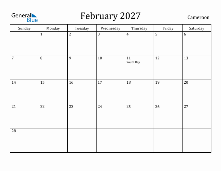 February 2027 Calendar Cameroon
