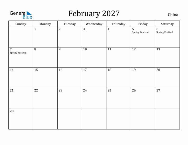 February 2027 Calendar China