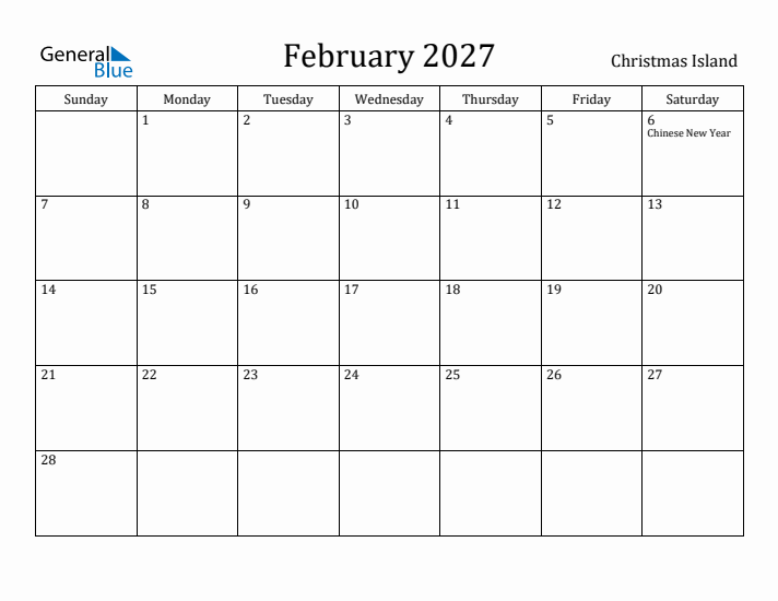 February 2027 Calendar Christmas Island