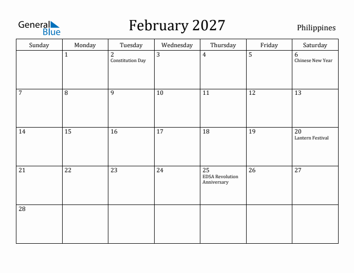 February 2027 Calendar Philippines