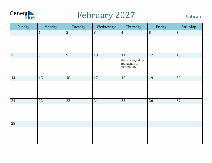 February 2027 Calendar with Holidays