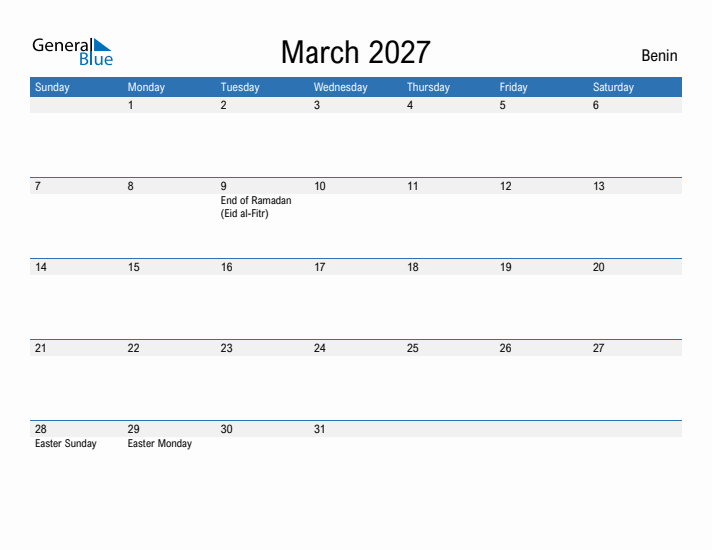 Fillable March 2027 Calendar