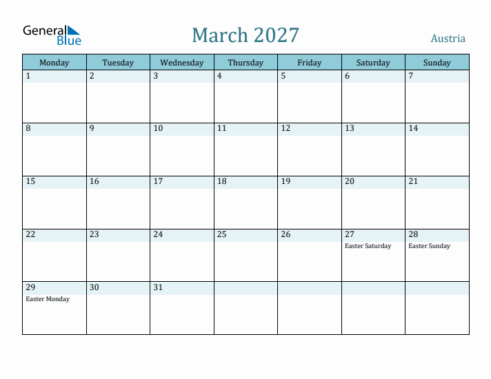 March 2027 Calendar with Holidays