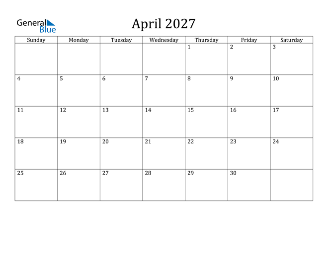 April 2027 Calendar (PDF Word Excel)