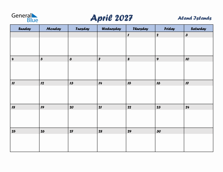 April 2027 Calendar with Holidays in Aland Islands