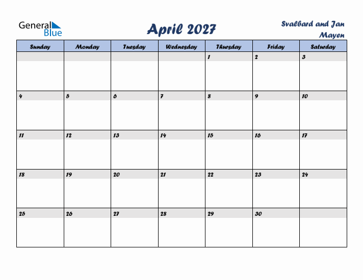April 2027 Calendar with Holidays in Svalbard and Jan Mayen
