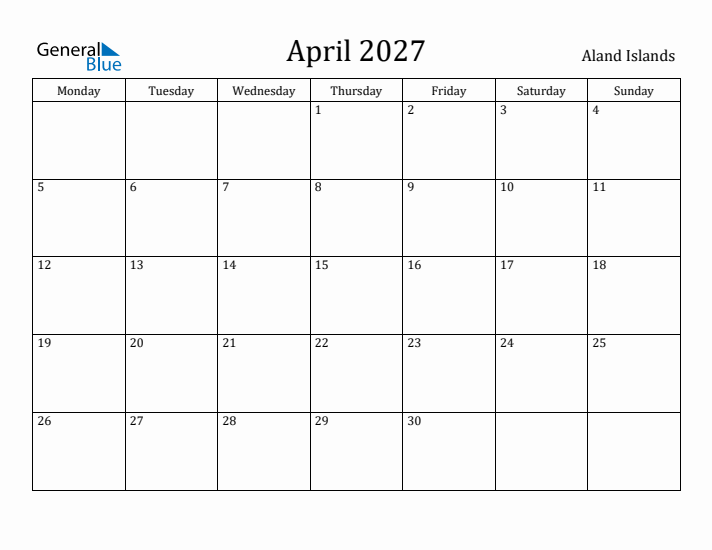 April 2027 Calendar Aland Islands