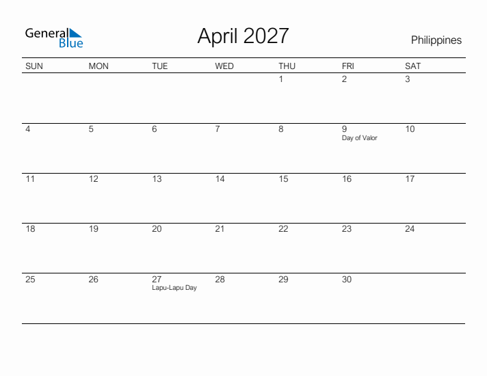 Printable April 2027 Calendar for Philippines