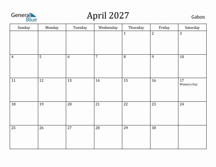 April 2027 Calendar Gabon
