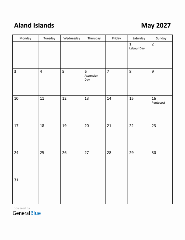 May 2027 Calendar with Aland Islands Holidays