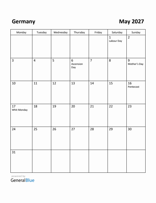 May 2027 Calendar with Germany Holidays