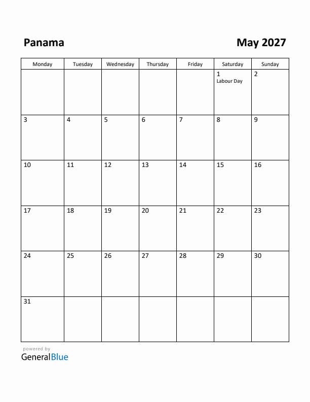 May 2027 Calendar with Panama Holidays