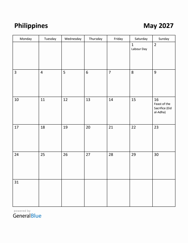 May 2027 Calendar with Philippines Holidays
