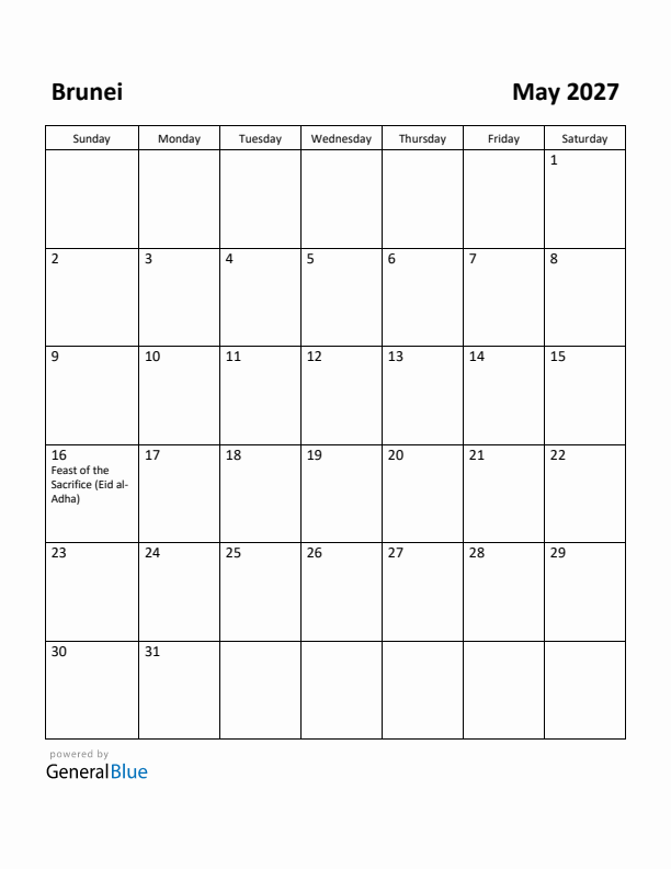 May 2027 Calendar with Brunei Holidays