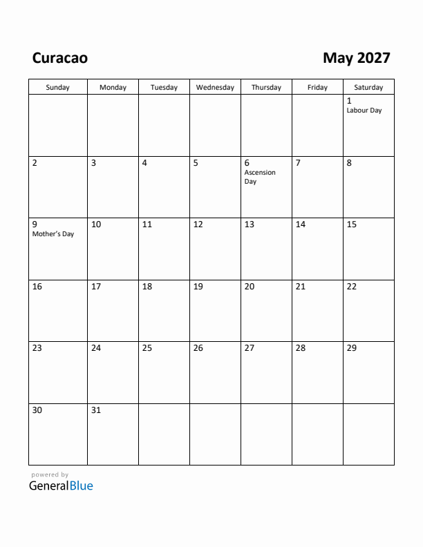 May 2027 Calendar with Curacao Holidays
