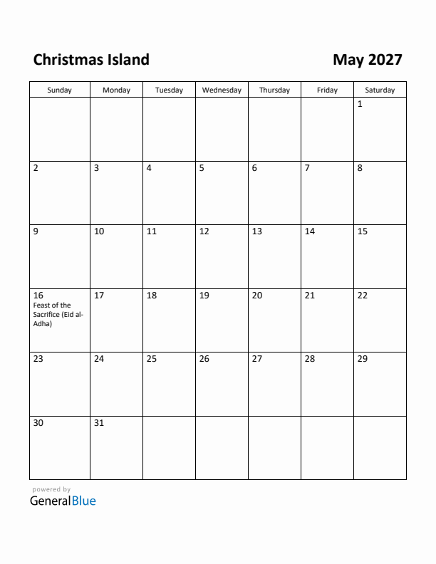 May 2027 Calendar with Christmas Island Holidays