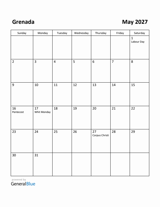 May 2027 Calendar with Grenada Holidays