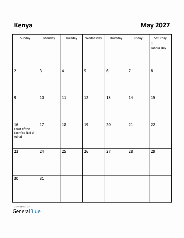 May 2027 Calendar with Kenya Holidays