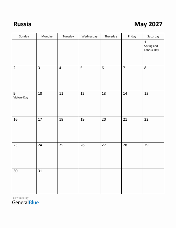 May 2027 Calendar with Russia Holidays
