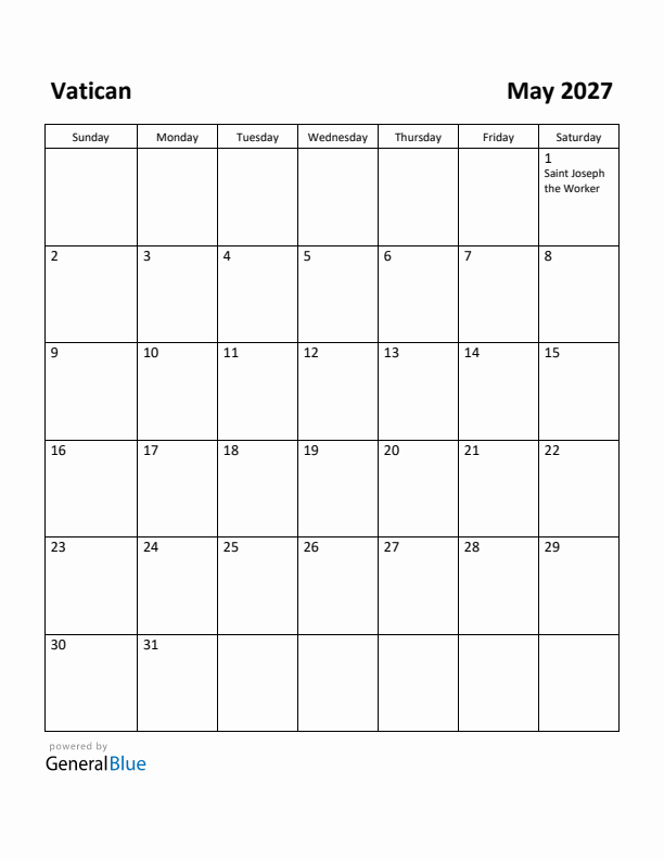 May 2027 Calendar with Vatican Holidays