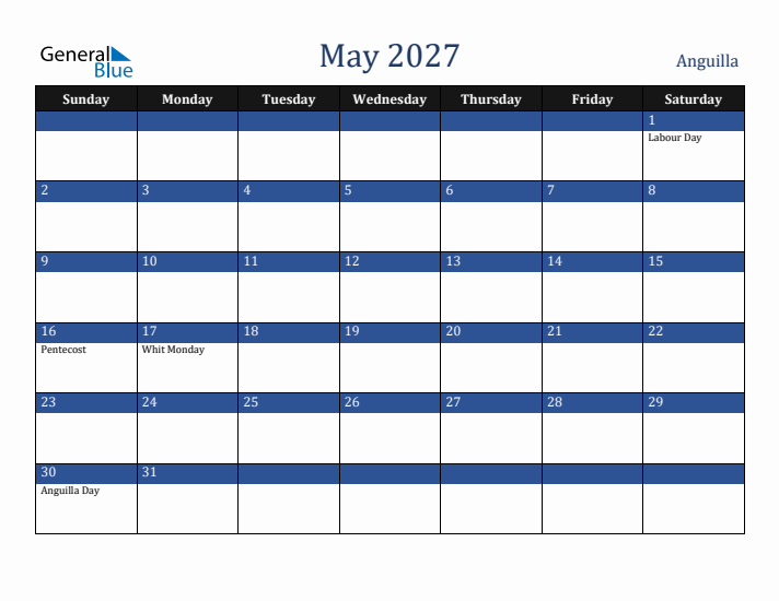 May 2027 Anguilla Calendar (Sunday Start)