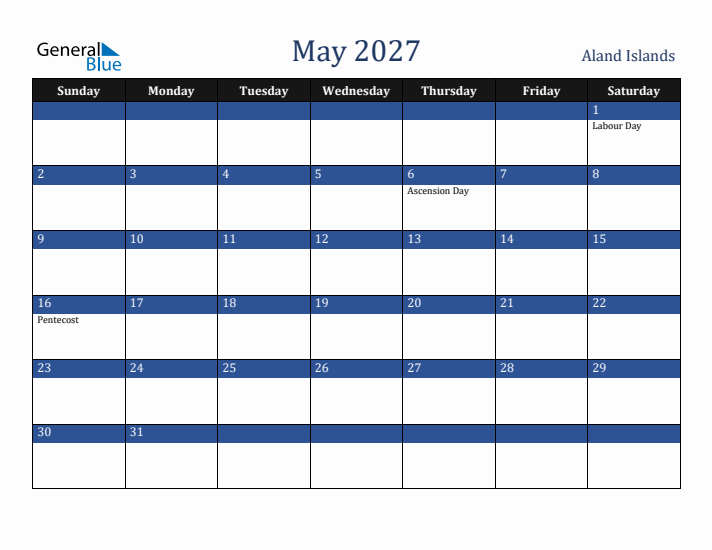 May 2027 Aland Islands Calendar (Sunday Start)