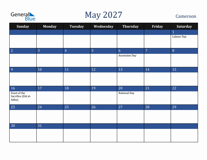 May 2027 Cameroon Calendar (Sunday Start)