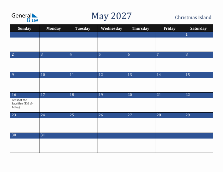 May 2027 Christmas Island Calendar (Sunday Start)
