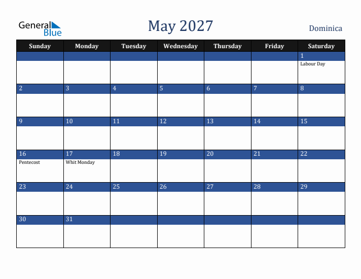 May 2027 Dominica Calendar (Sunday Start)