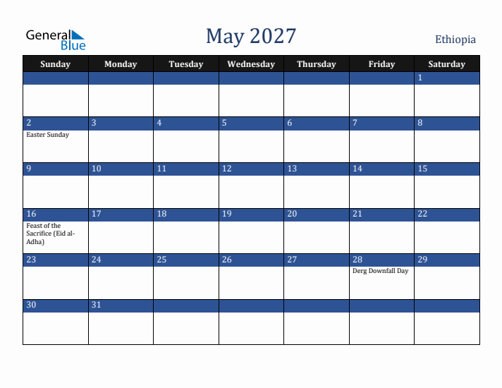 May 2027 Ethiopia Calendar (Sunday Start)