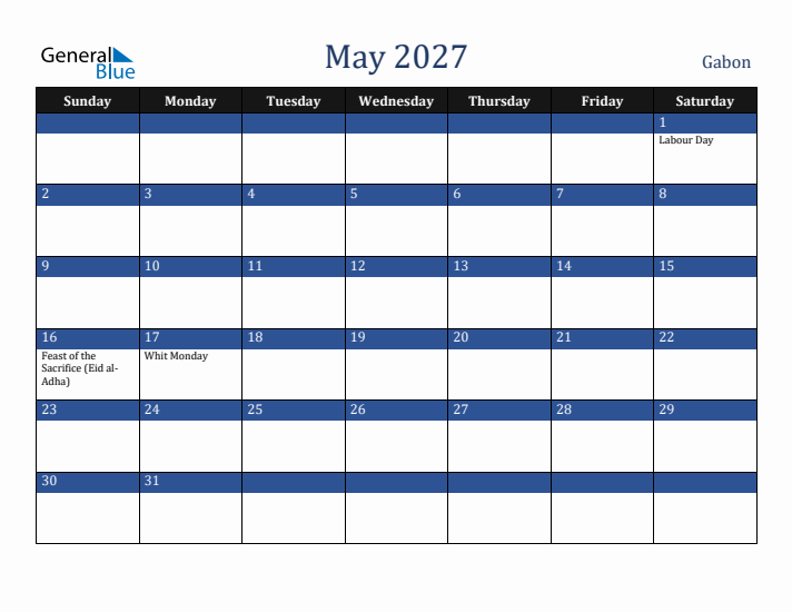May 2027 Gabon Calendar (Sunday Start)