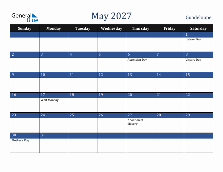 May 2027 Guadeloupe Calendar (Sunday Start)