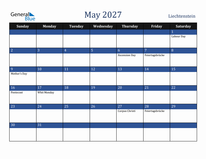 May 2027 Liechtenstein Calendar (Sunday Start)