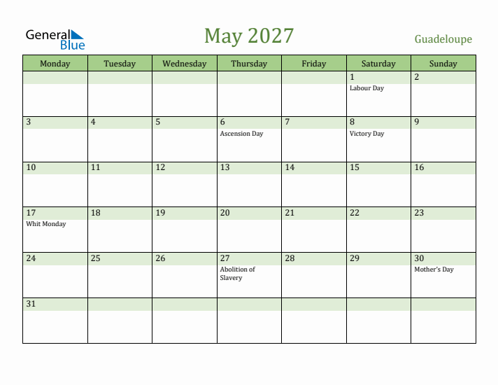 May 2027 Calendar with Guadeloupe Holidays