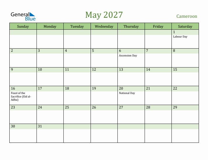May 2027 Calendar with Cameroon Holidays