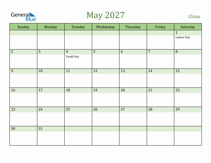 May 2027 Calendar with China Holidays