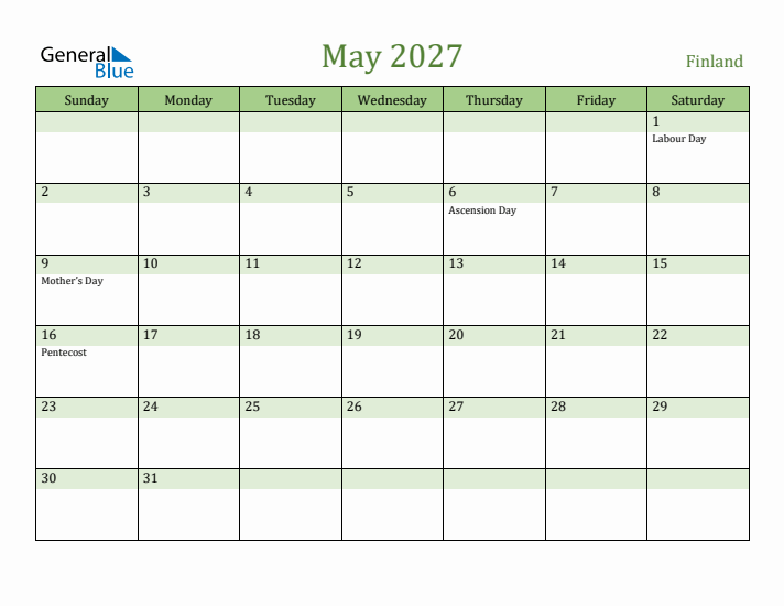 May 2027 Calendar with Finland Holidays
