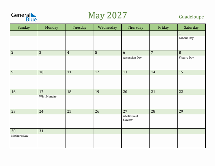May 2027 Calendar with Guadeloupe Holidays