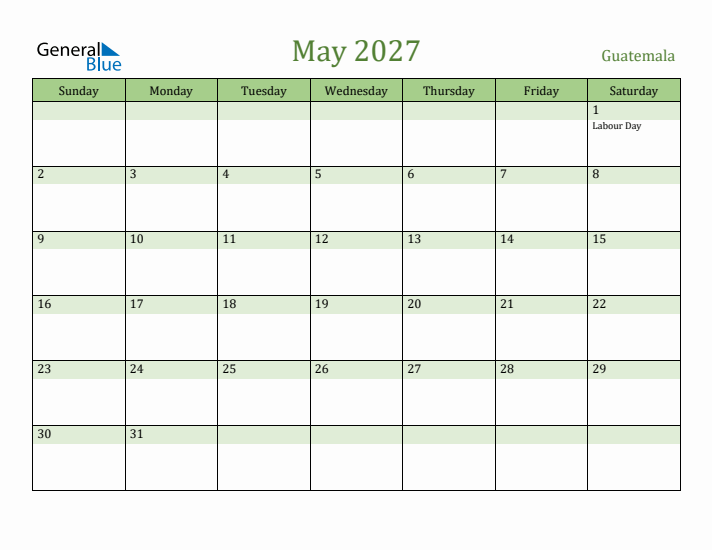 May 2027 Calendar with Guatemala Holidays