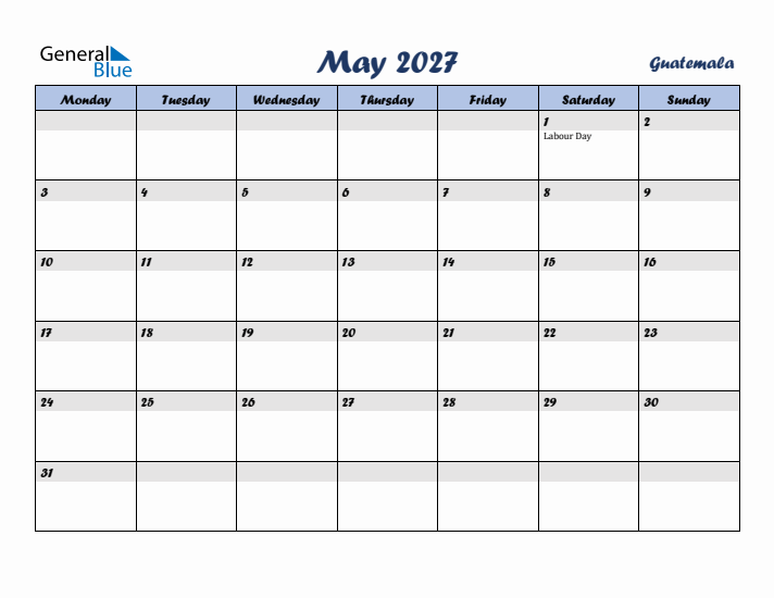 May 2027 Calendar with Holidays in Guatemala