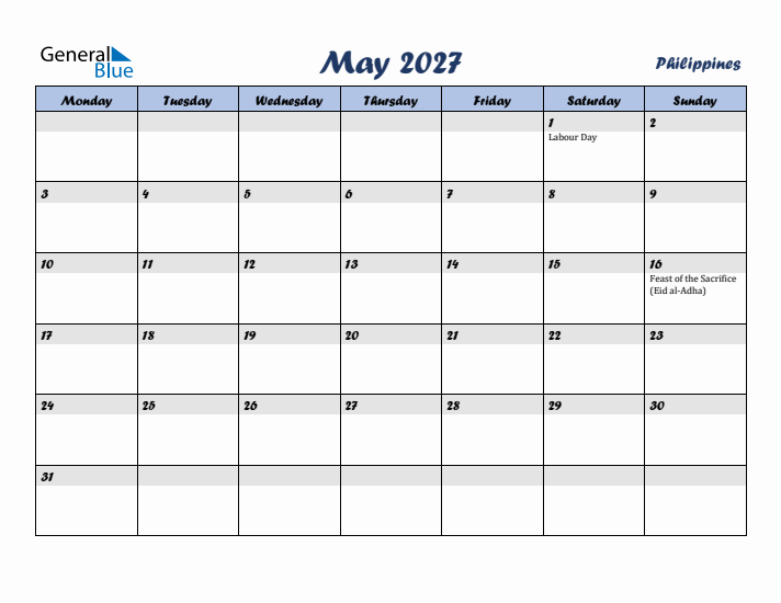 May 2027 Calendar with Holidays in Philippines
