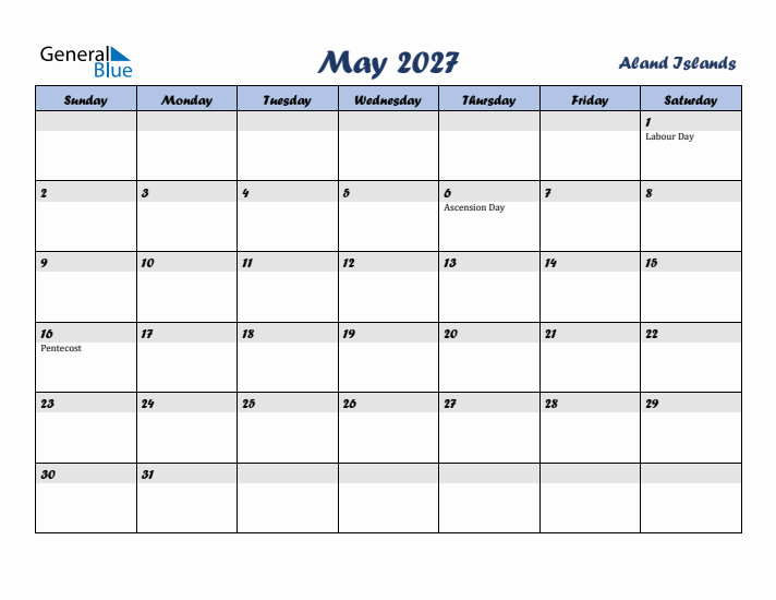 May 2027 Calendar with Holidays in Aland Islands
