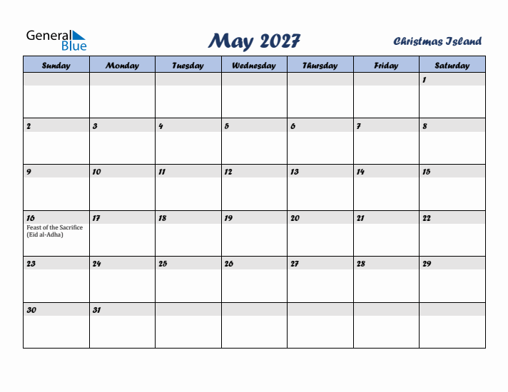 May 2027 Calendar with Holidays in Christmas Island